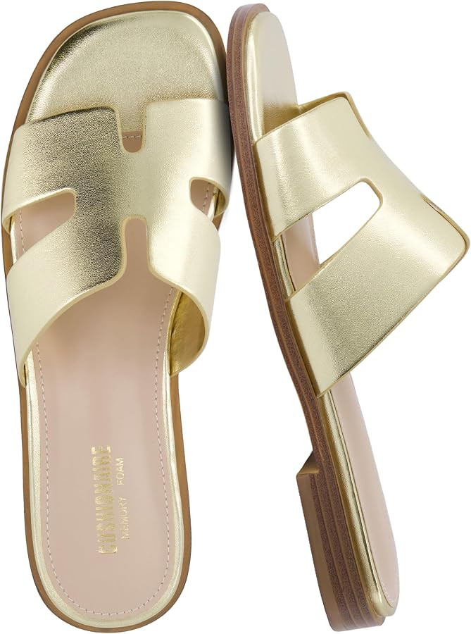 CUSHIONAIRE Voyage Cutout Strap Slides for Women, Slip On Summer Flats, Trendy Footwear, Memory F... | Amazon (US)