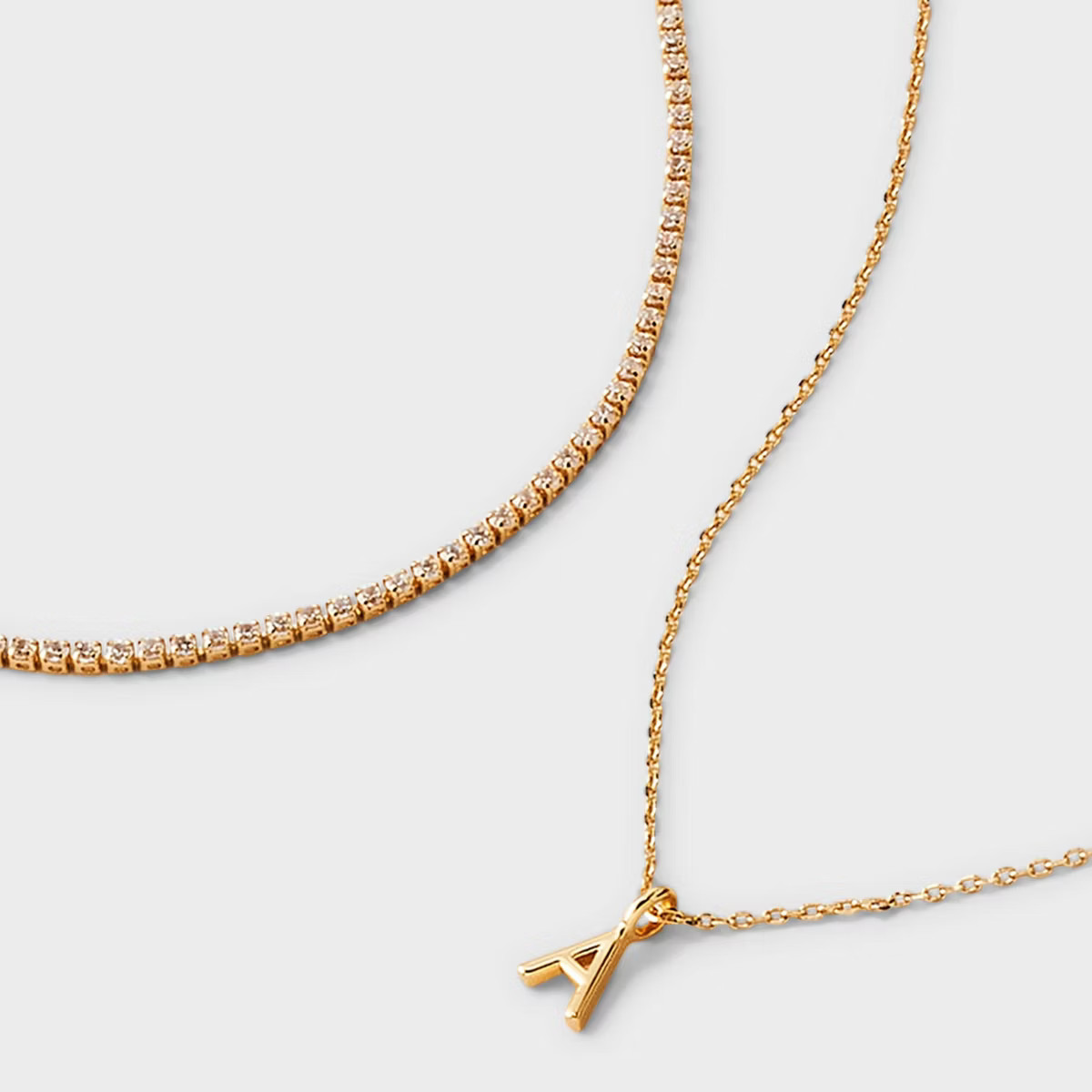 14K Gold Dipped Cubic Zirconia Initial Necklace Set 2pc - A New Day™ Gold | Target