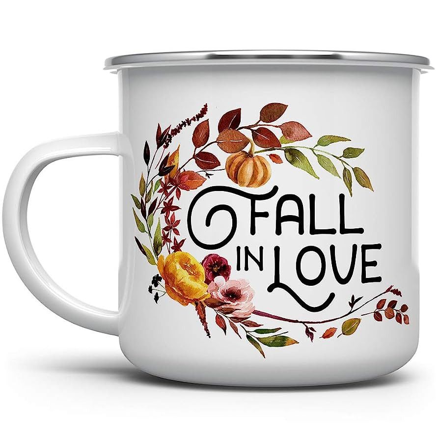 Fall in Love Autumn Coffee Camp Mug, Fall Lover Enamel Outdoor Camping Mug, Thanksgiving Pumpkin ... | Amazon (US)