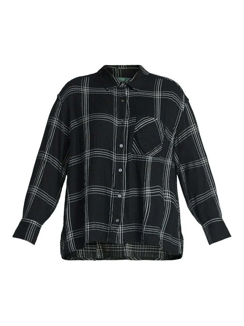 Terra & Sky Women's Plus Plaid Button Front Shirt, Sizes 0X-5X | Walmart (US)