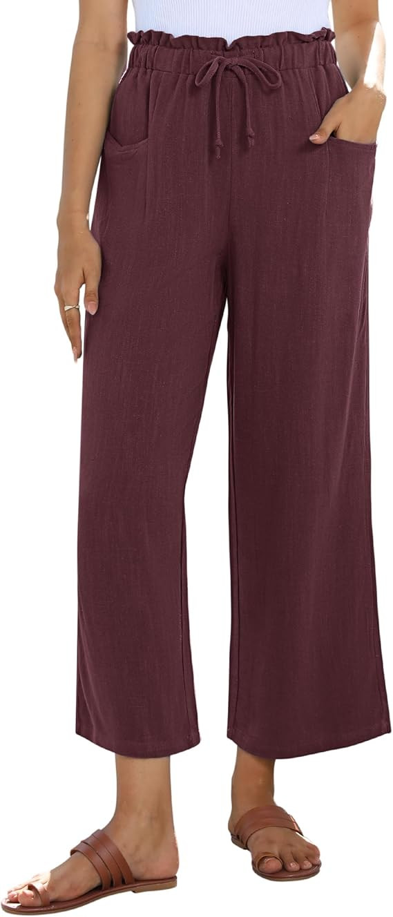 siliteelon Wide Leg Linen Pants for Women Summer Capri Palazzo Flowy Pants Casual Loose High Wais... | Amazon (US)
