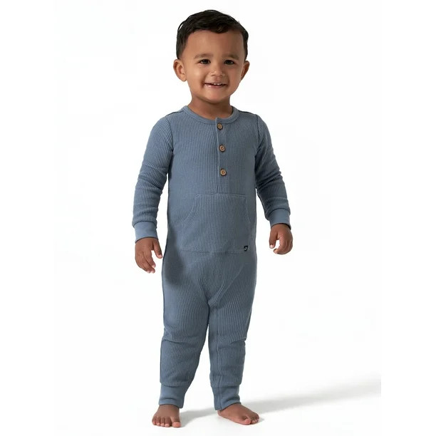 Modern Moments by Gerber Baby Boy Waffle Long Sleeve Romper, Sizes 0/3-24 Months | Walmart (US)