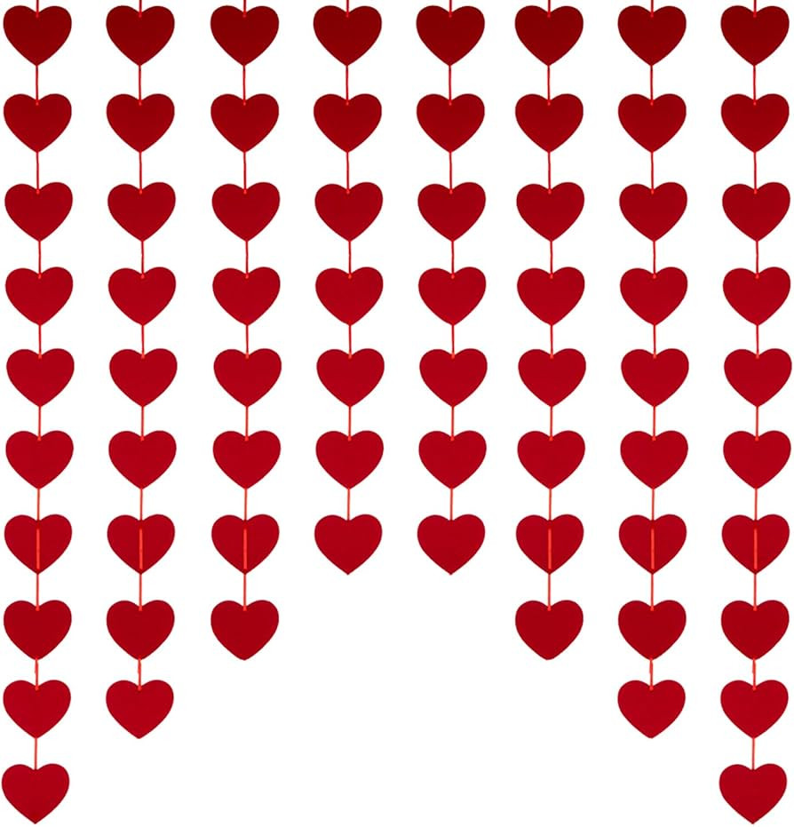 Valentines Day Decorations - 80 PCS Red Felt Garland Hanging String Hearts - NO DIY - Valentines ... | Amazon (US)