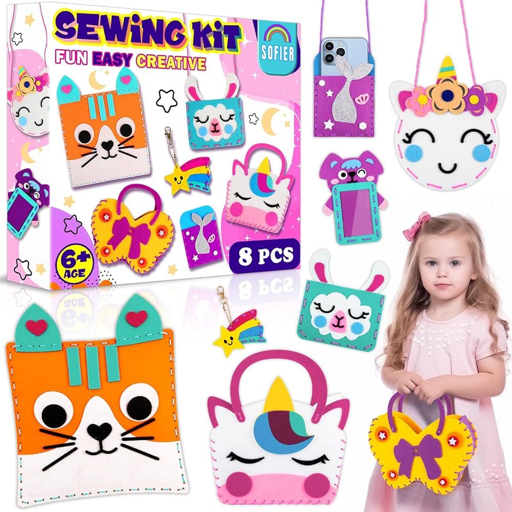 Sofier Beginner Sewing Kit for Kids 8 Pack Cute Felt DIY Crafts Arts and Crafts for Girls Ages 4-... | Amazon (US)
