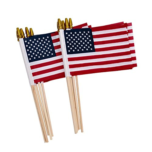 Uelfbaby 12 Pack Small American Flags Small US Flags/Mini American Flag on Stick 4x6 Inch US American Hand Held Stick Flags with Kid-Safe Spear Top, Polyester Full Color Tear-Resistant Flag | Amazon (US)