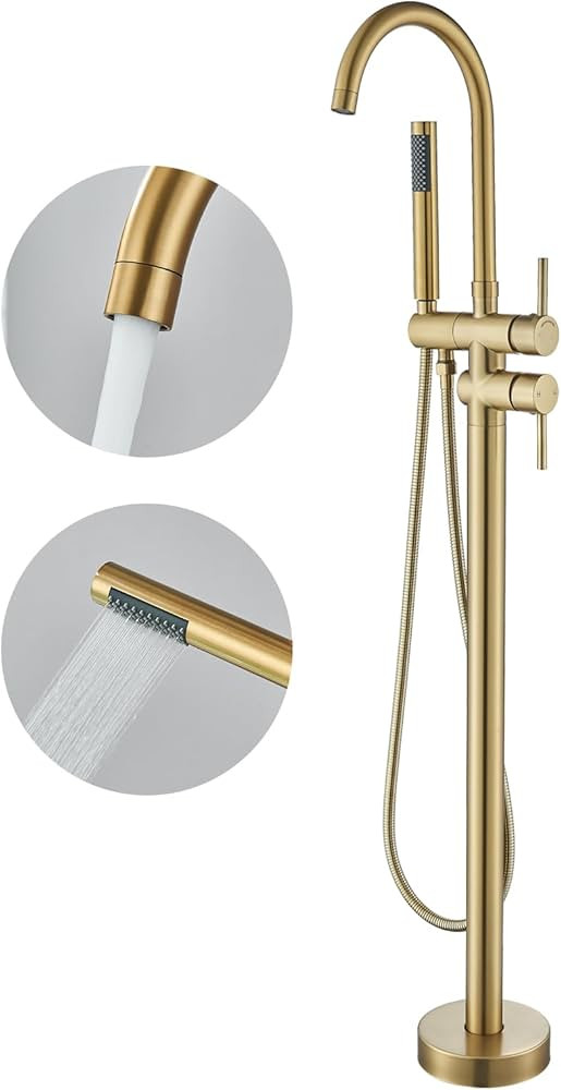 YAGATAP Freestanding Bathtub Faucet Floor Mount Tub Filler Brushed Gold High Flow Shower Faucets ... | Amazon (US)