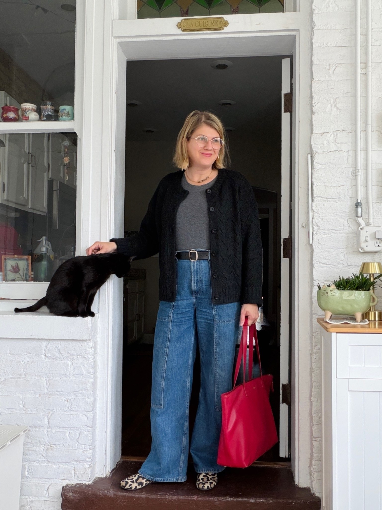 Gonna go work from a cafe this morning. 🤍 My bag is the Maddox tote from Knomo, but no longer seems to be available in red. (I thrifted mine from ThredUp.)

#LTKootd #LTKOver40 #LTKMidsize
