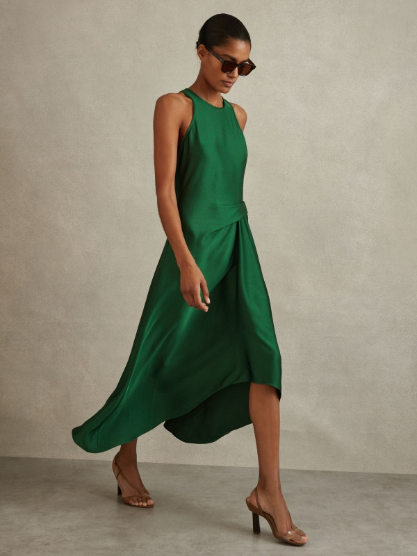 Satin Drape Tuck Midi Dress | Reiss UK