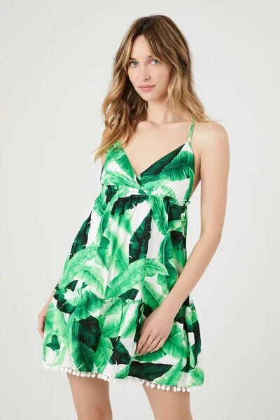 Crepe Tropical Leaf Mini Dress | Forever 21 (US)