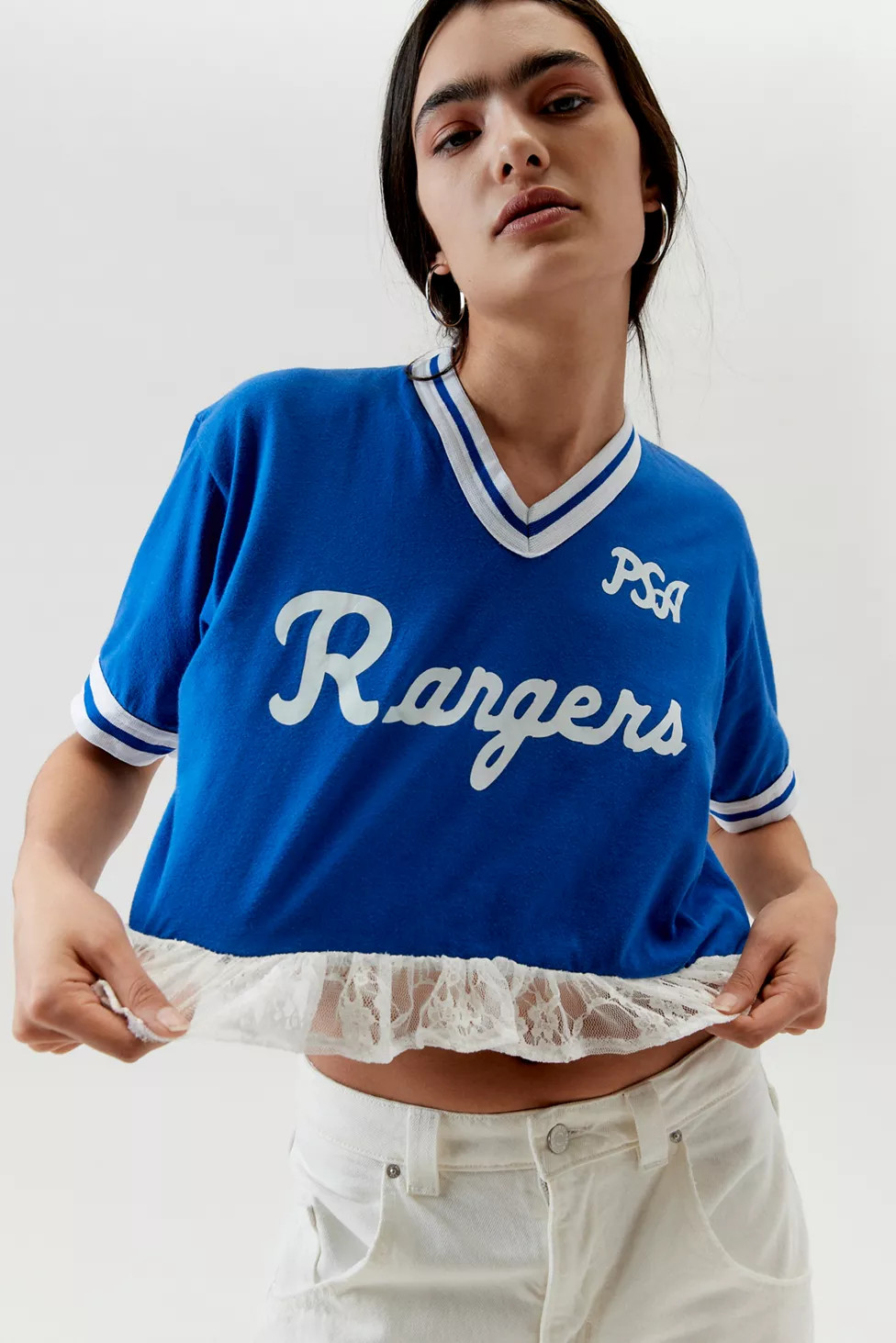 Urban Renewal Remade V-Neck Jersey Lace Top | Urban Outfitters (US and RoW)