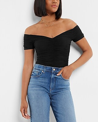 Body Contour Mesh Off The Shoulder Thong Bodysuit | Express