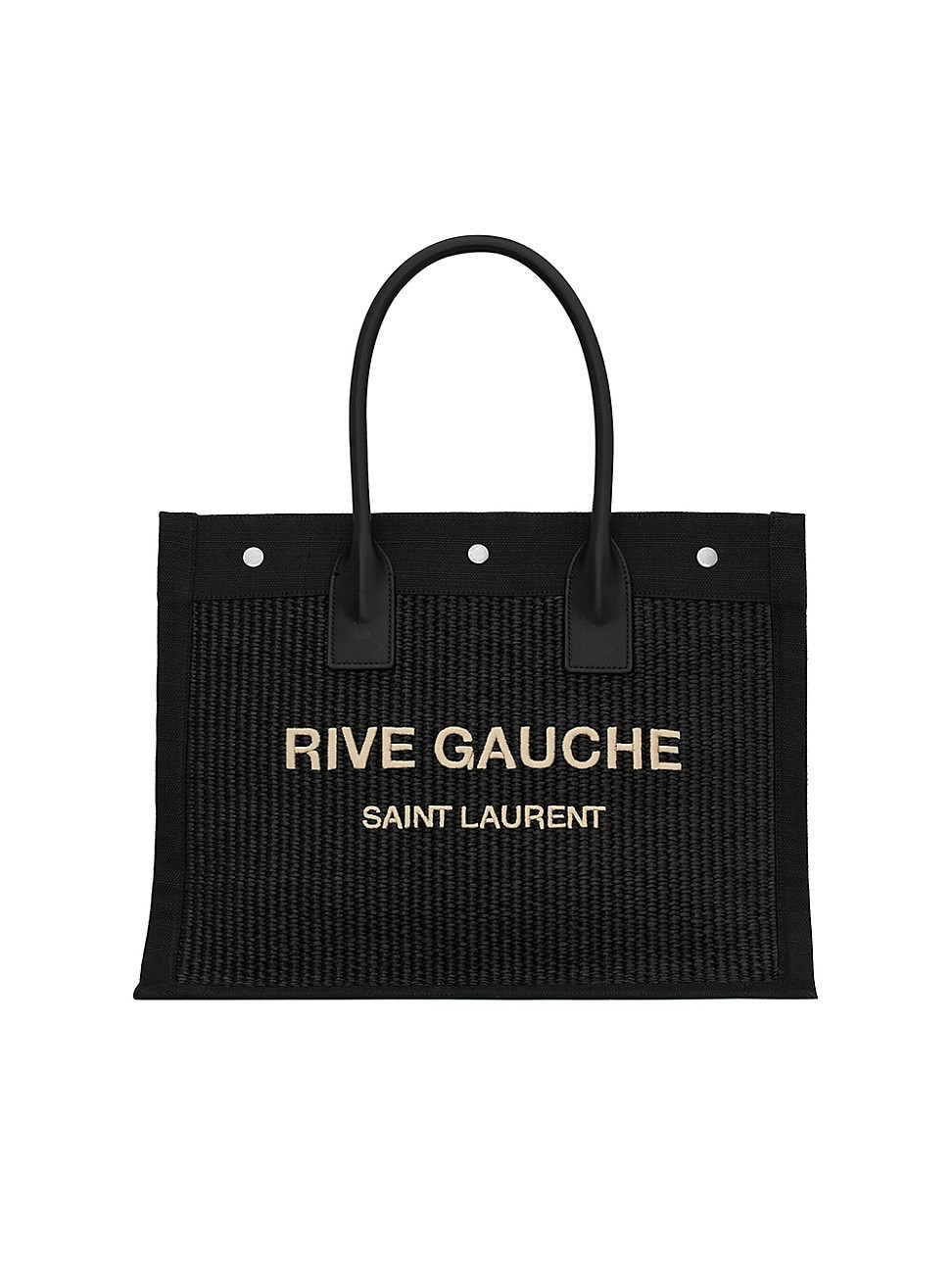 Women's Rive Gauche Small Tote Bag in Raffia and Leather - Nero Natural Beige | Saks Fifth Avenue