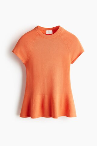 H & M - Fine-Knit Peplum Top - Orange | H&M (US + CA)