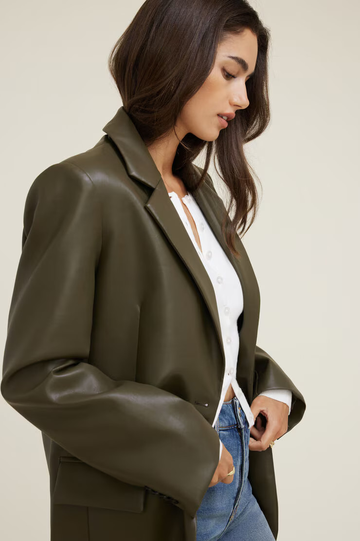 Oversized Faux Leather Blazer | Dynamite Clothing