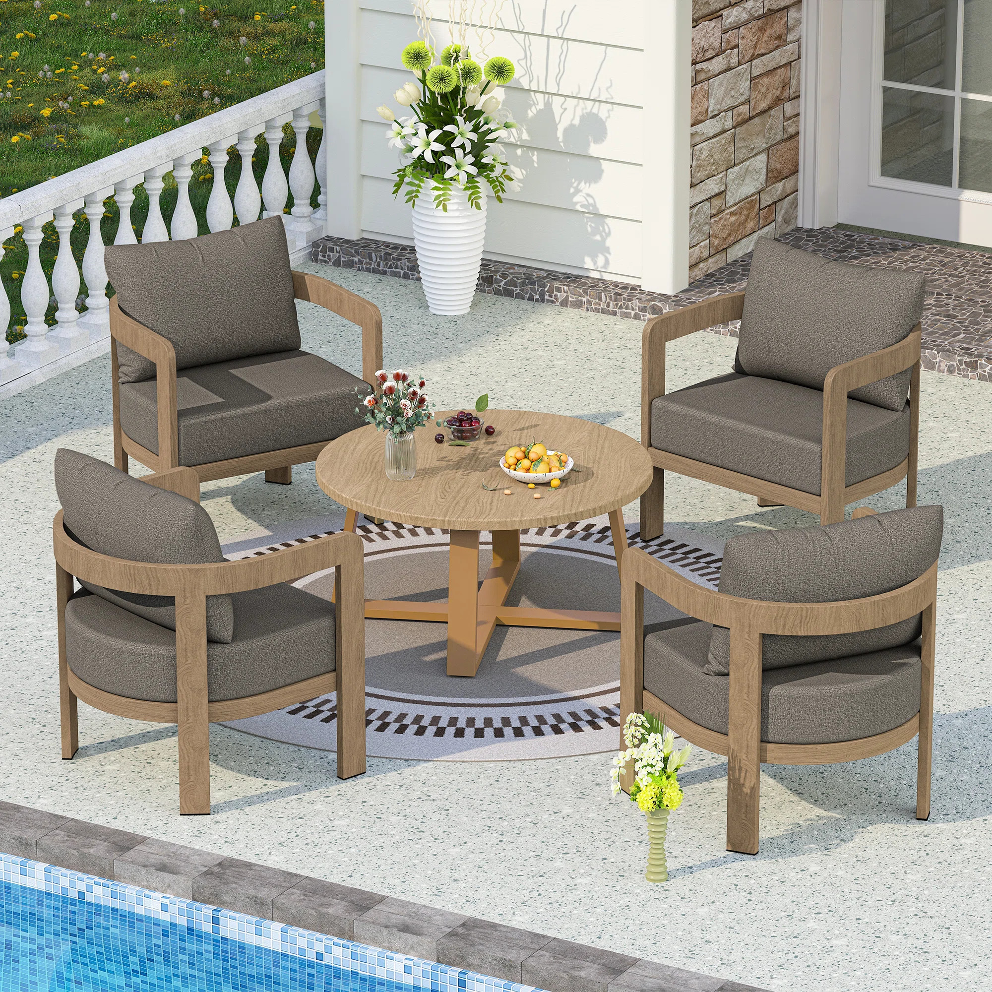 5 Pieces Modern Metal Patio Conversation Set with 6" Thick Cushions | Wayfair North America