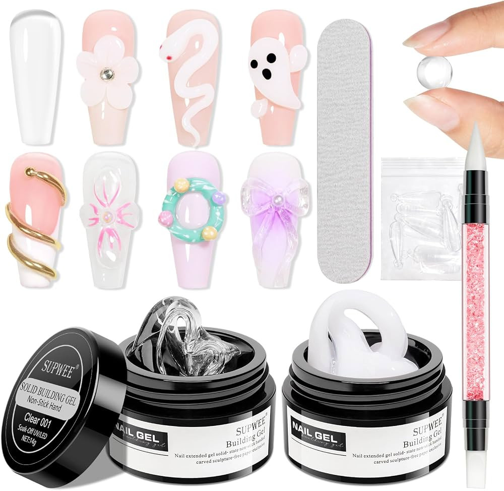 3D Nail Art Gel Clear and White Solid Builder Gel for Nails Non-Stick Hand Sculpture Hard Gels wi... | Amazon (US)