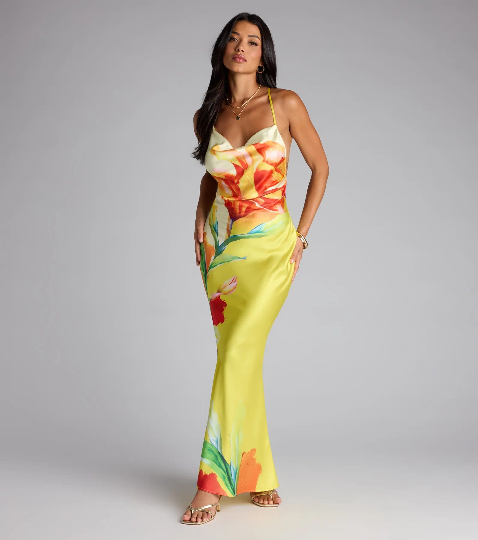 Sunset Muse Floral Satin Maxi Dress | Windsor Stores