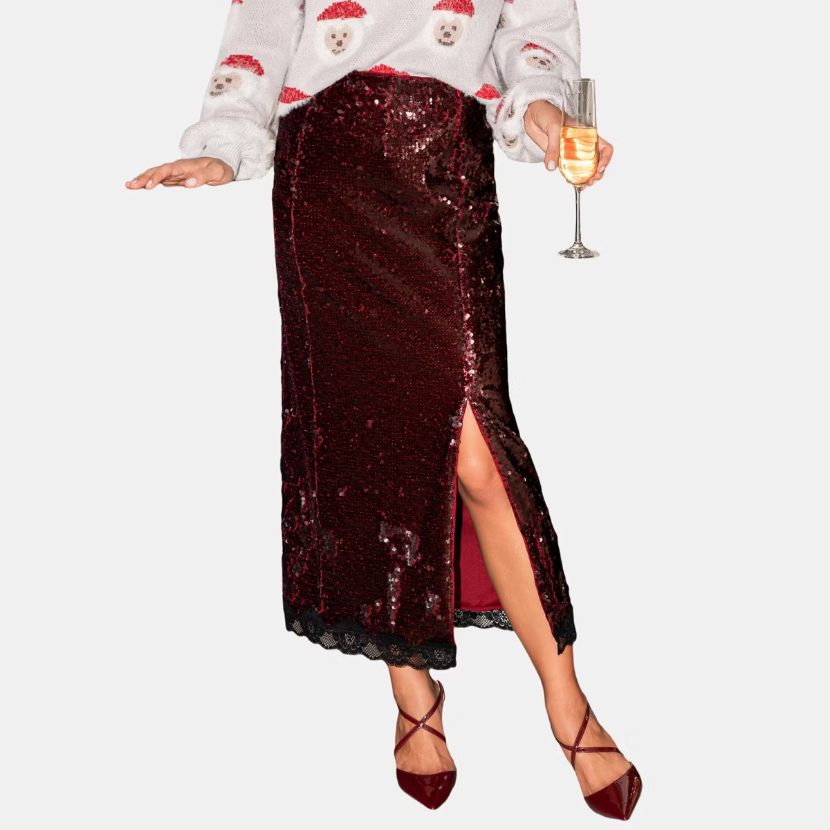 Women's Dazzling Sequined Burgundy Maxi Skirt for Holiday Celebrations - Cupshe | Target