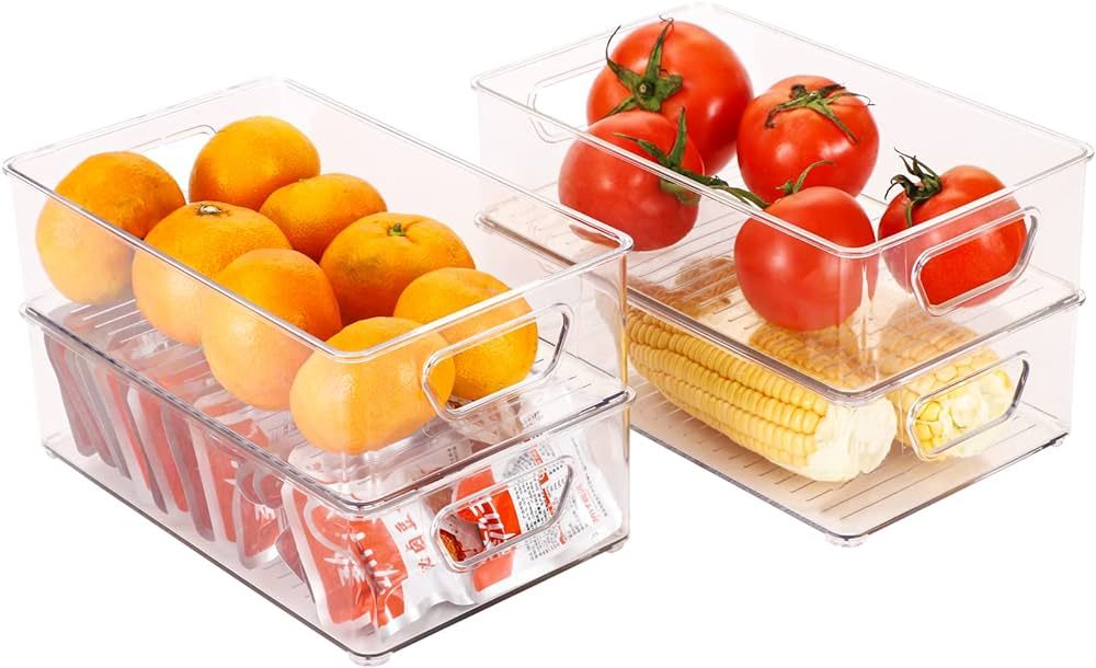 Amazon.com: Cq acrylic Set of 4 Refrigerator Organizer Bins Stackable Plastic Clear Food Storage ... | Amazon (US)