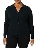 Daily Ritual Women's Fine Gauge Stretch Polo Ribbed Cardigan, Black, Large | Amazon (US)