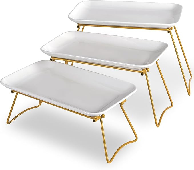 HAPPY KIT 3 Tier Serving Tray Set with Gold Freely Combinable Rack,12 Inch Tiered Tray Stand,Wide... | Amazon (US)