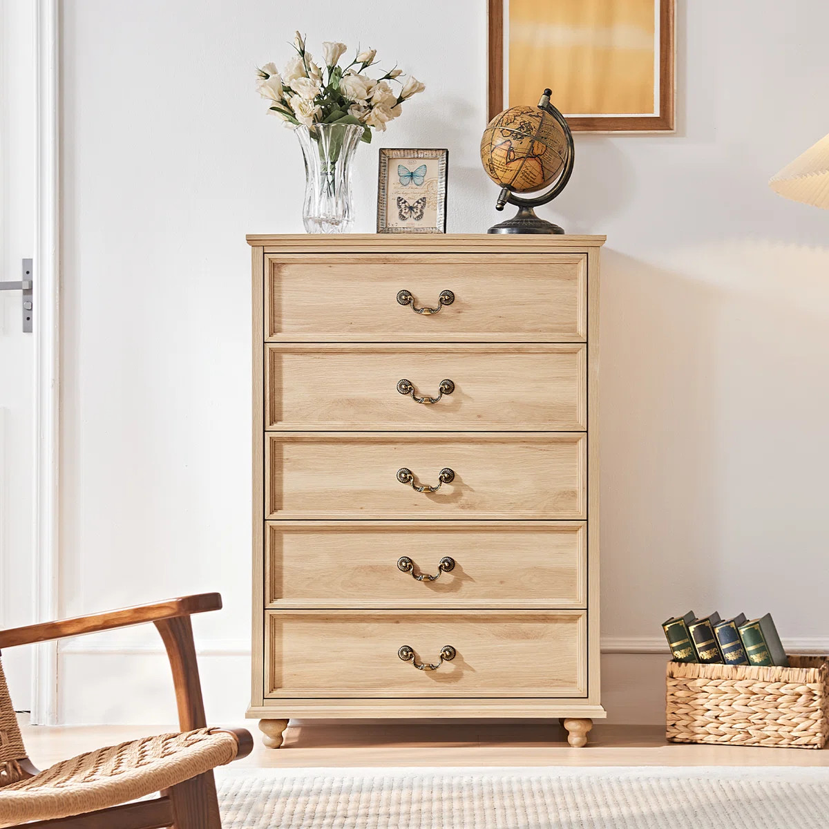 Farmhouse 5 Drawer Dresser For Bedroom, Vinatge Chests Of Drawers W/ 4 Solid Gourd Feet, Mid Cent... | Wayfair North America