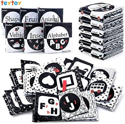 teytoy My First Soft Book, 6 PCS Nontoxic Fabric Baby Cloth Activity Crinkle Soft Black and White... | Amazon (US)