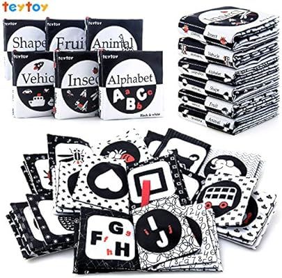 teytoy My First Soft Book, 6 PCS Nontoxic Fabric Baby Cloth Activity Crinkle Soft Black and White... | Amazon (US)