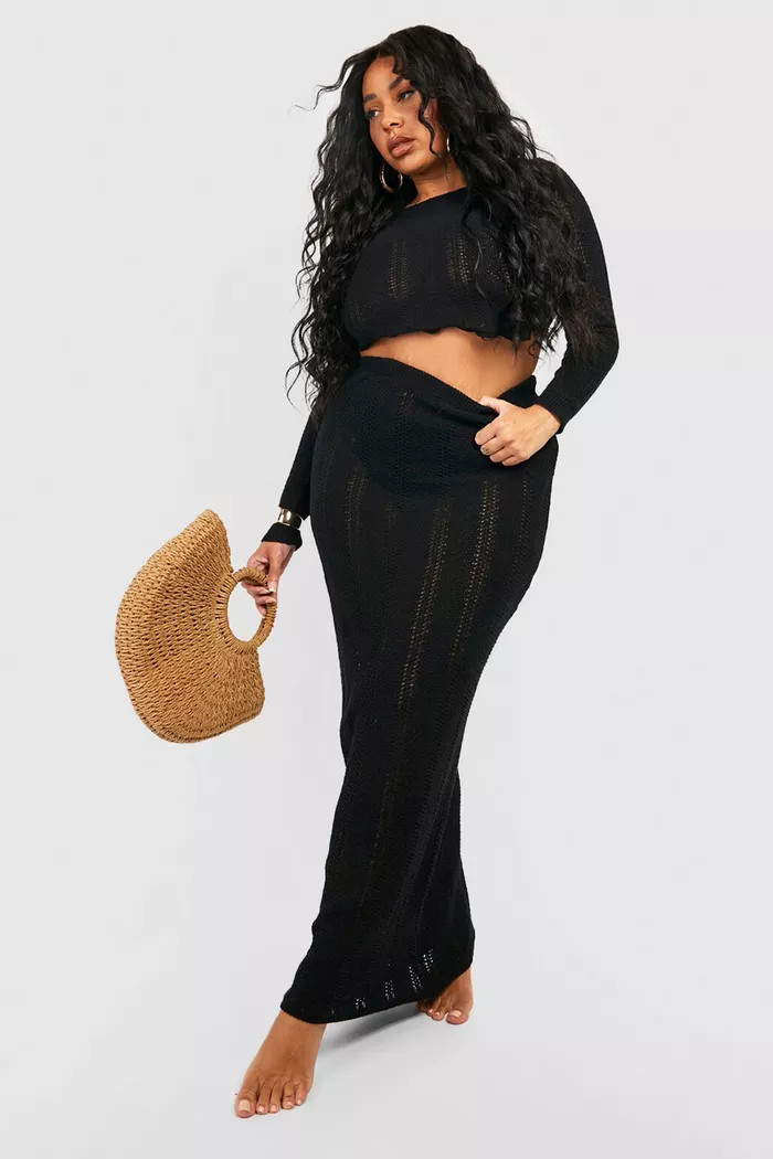 Plus Crochet Top & Maxi Skirt Beach Two-Piece | boohoo (US & Canada)