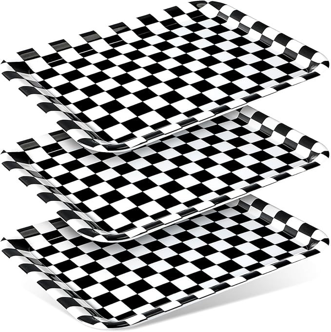 Zubebe 3 Pcs 13 x 10 Inch Race Car Birthday Party Trays Black and White Checkered Serving Tray Ch... | Amazon (US)
