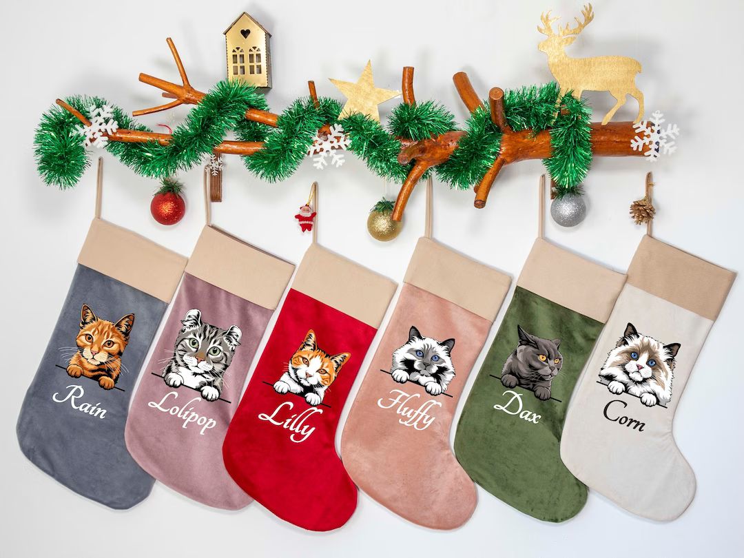 Custom Cat Breed Stockings Velvet Stocking Christmas - Etsy | Etsy (US)