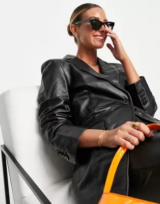 ASOS DESIGN leather suit blazer in black | ASOS (Global)