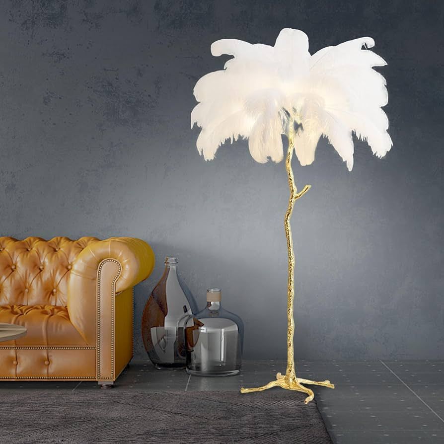 DHXCOMFOR Ostrich Feather Lamp, 35 Pieces Feathers Floor Lamps Resin Modern Gold Standing Lamp Ro... | Amazon (US)