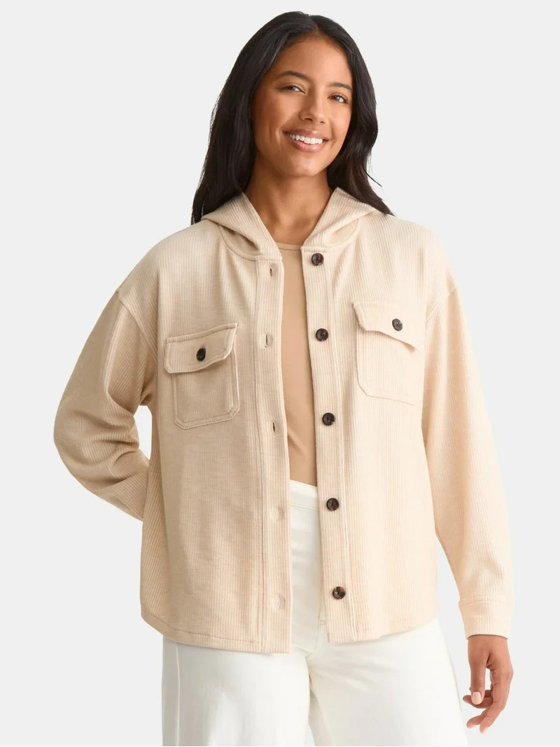 Time and Tru Women's and Women's Plus Ribbed Shirt with Hood, Sizes XS-4X - Walmart.com | Walmart (US)