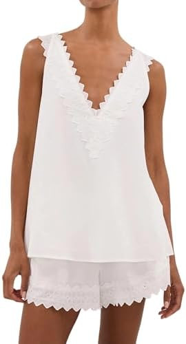 Dsewpaur Women's 2 Piece Summer Lace Matching Set Sleeveless V Neck Top Shorts Casual Vacation Lo... | Amazon (US)
