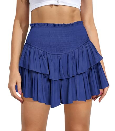 Women's Cute High Waist Ruffle Mini Skirt Layered Ruffle Hem Flared Flowy Casual Swing Beach Mini... | Amazon (US)