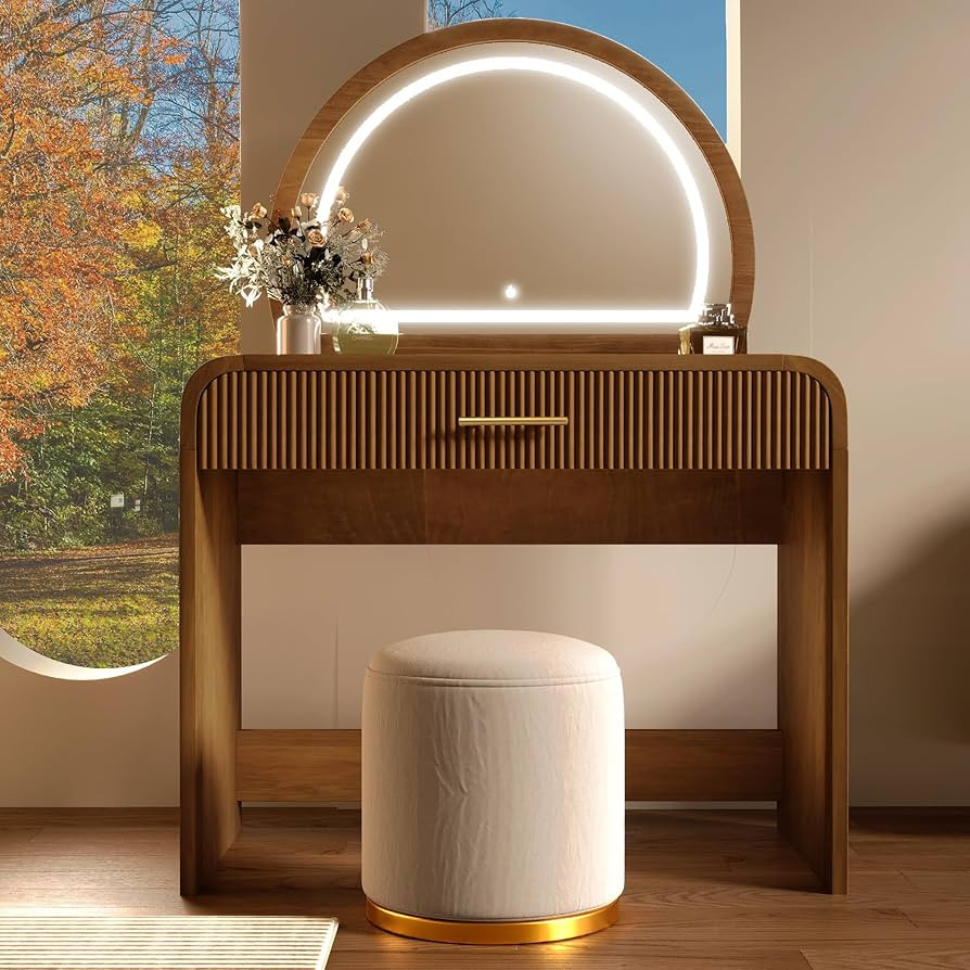 Elegant Espresso Makeup Vanity, 39" Dressing Table with Touch Screen Lighted Mirror, Modern Vanit... | Amazon (US)