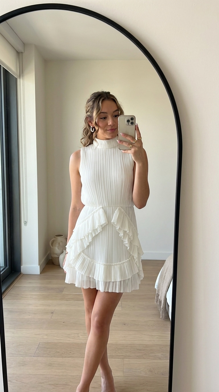 White Pleated High Neck Mini Dress

A statement pleated high neck mini dress that's perfect for bridal showers, engagement parties, bridal brunches, rehearsal dinners, and spring bridal events. 

 #LTKWedding