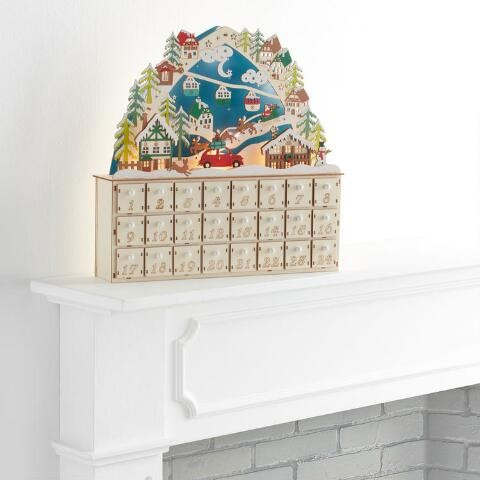 Woodcut Chalet Scene LED Light Up Countdown Calendar | World Market