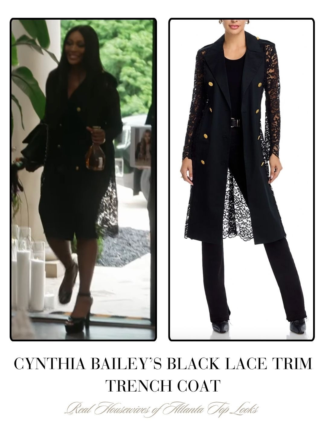 Cynthia Bailey’s Black Lace Trim Trench Coat 