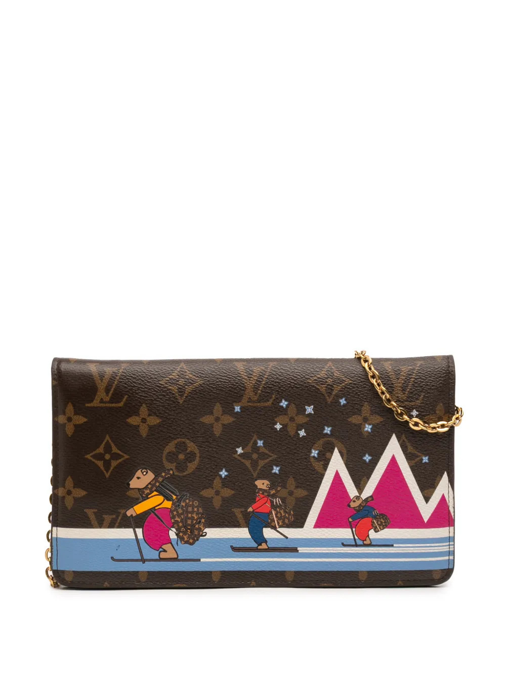 Louis Vuitton Pre-Owned 2018 Monogram Christmas Animation Bears on Skis Pochette Weekend Chain Wallet crossbody bag - Brown | Farfetch Global