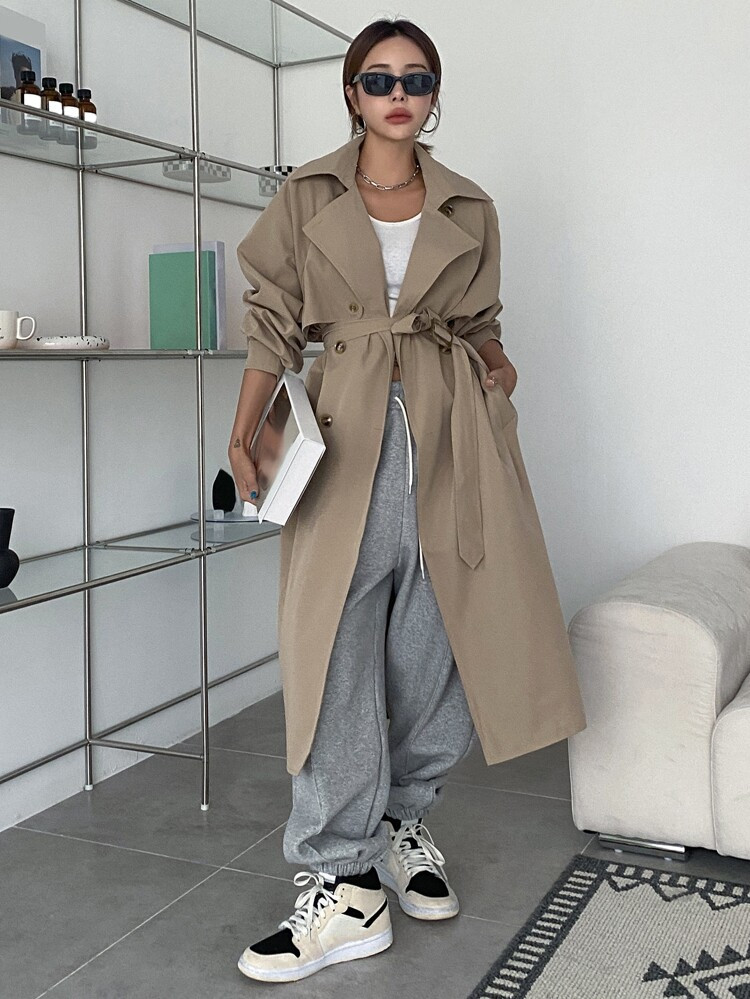 DAZY Raglan Sleeve Double Breasted Trench Coat | SHEIN