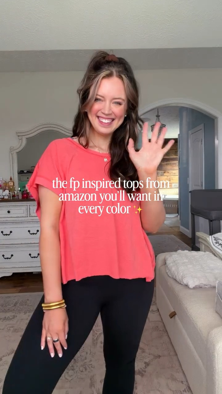 Comment NEED to shop these adorable free people inspired tops! Literally identical and a fraction of the price!! 🙌🏻💓 Wearing my regular size L in all! Follow @maciejade for more amazon looks for less and midsize style! 🫶🏻 

cute tops | amazon fashion | midsize style | workout tops | size L style | look for less | free people style | boho style | size 10 | size 12 | casual style | cute workout outfits