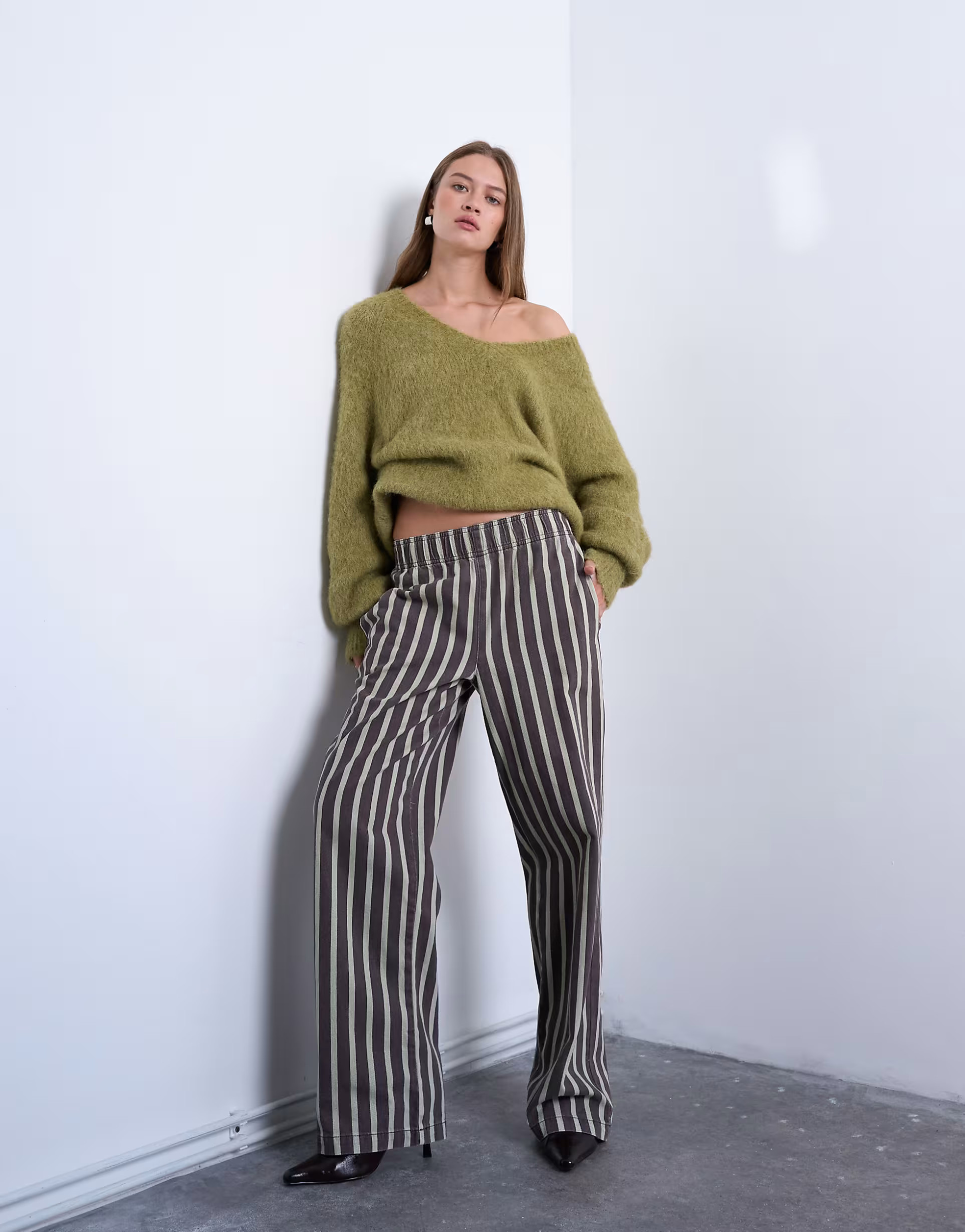 Topshop wide stripe pull on straight leg pants in green and brown | ASOS | ASOS (Global)