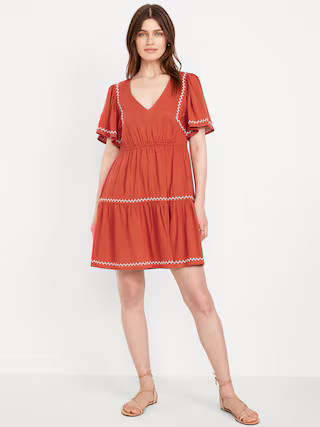 Waist-Defined Embroidered Mini Dress | Old Navy (US)