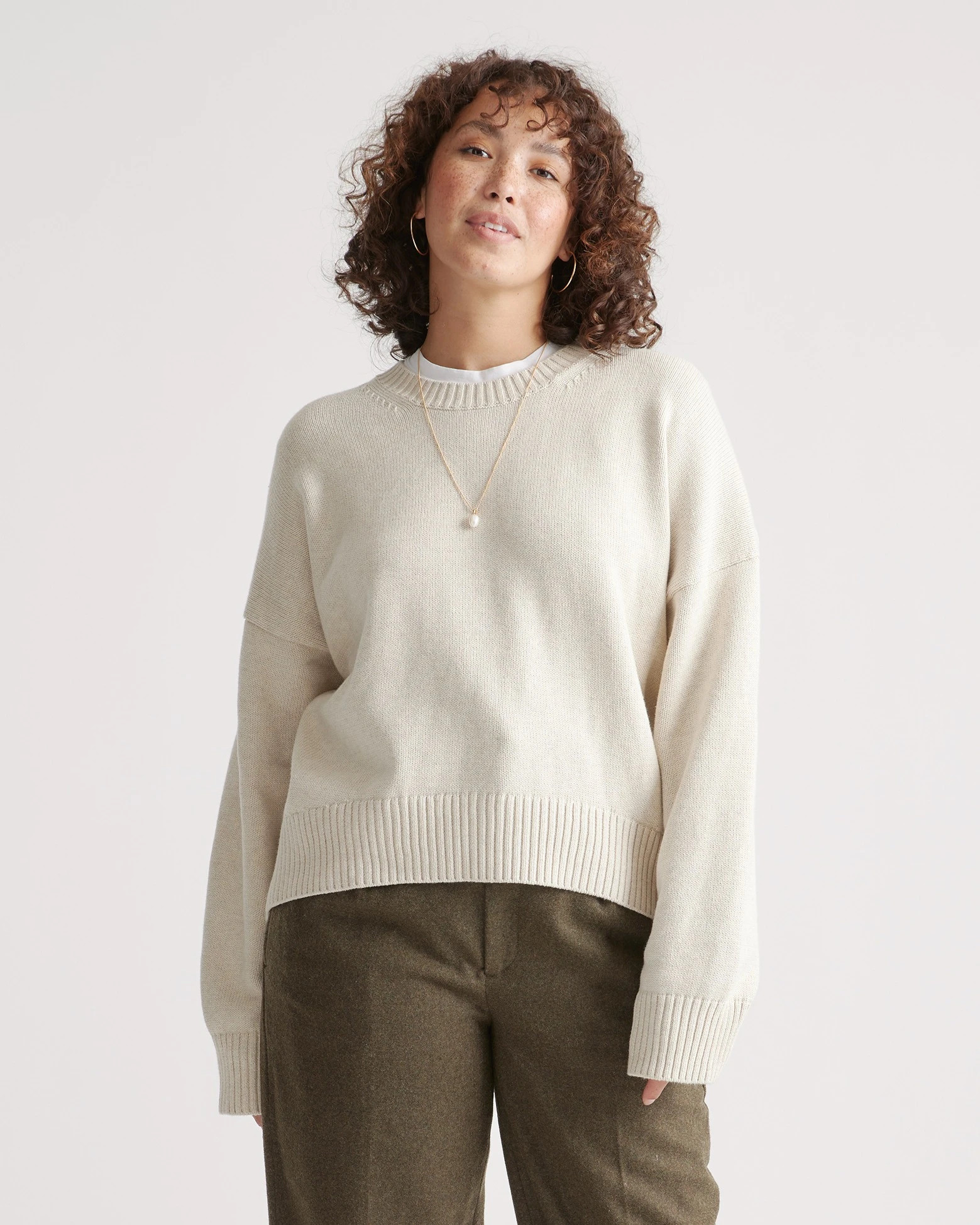 100% Organic Cotton Boyfriend Crew Sweater in Ivory | Quince