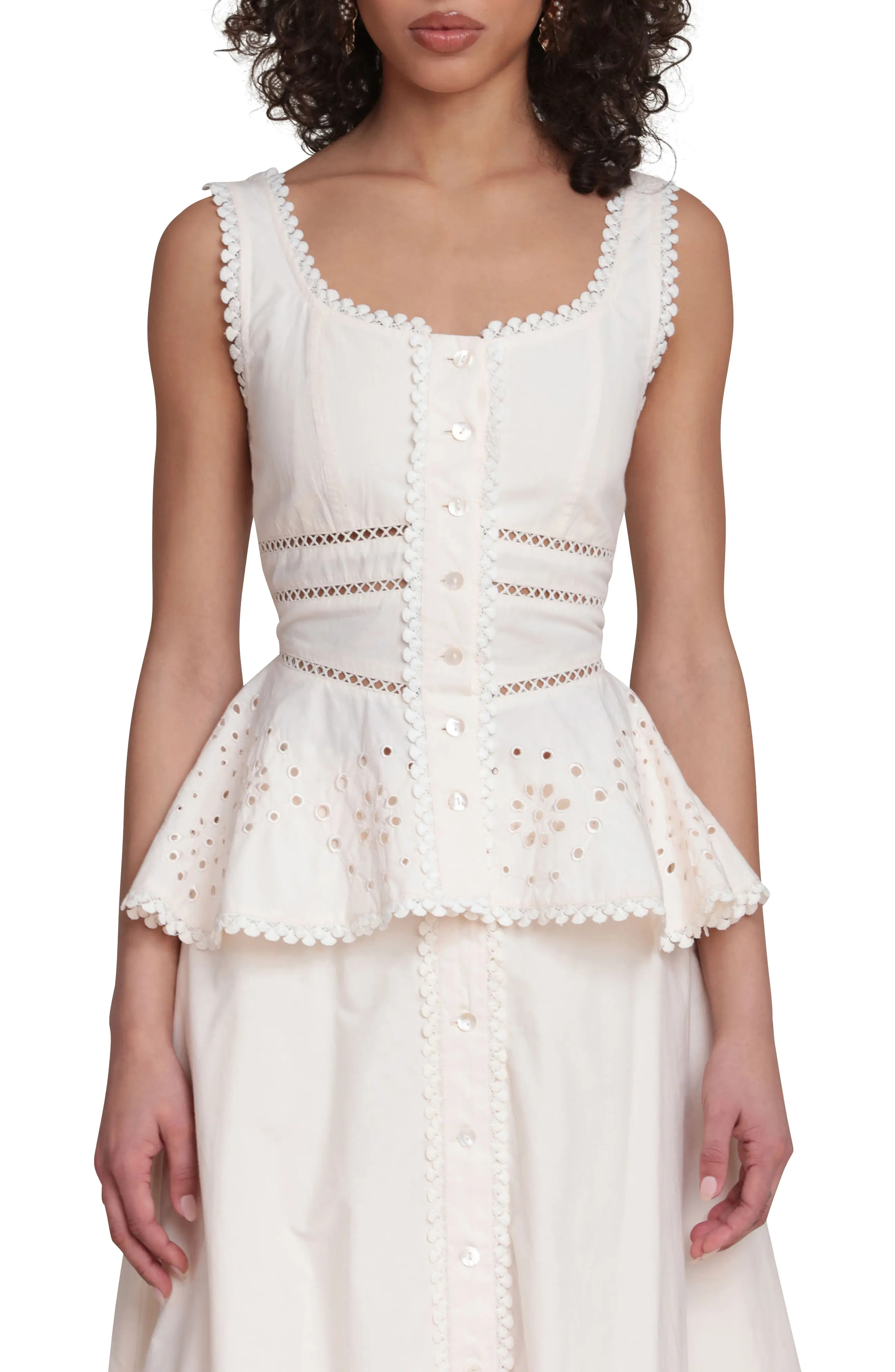 Avec Les Filles Eyelet Peplum Cotton Tank (Women) | Nordstrom | Nordstrom