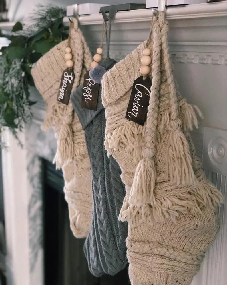 Personalized Gift Tags, Christmas Gift Tags, Christmas Stocking Tags, Beaded Tags, Wood Tags, Han... | Etsy (US)