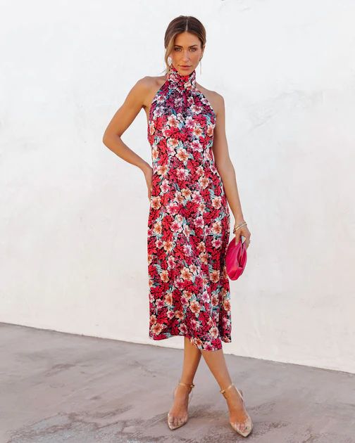 Maryse Satin Floral Halter Midi Dress - LAST CHANCE | VICI Collection