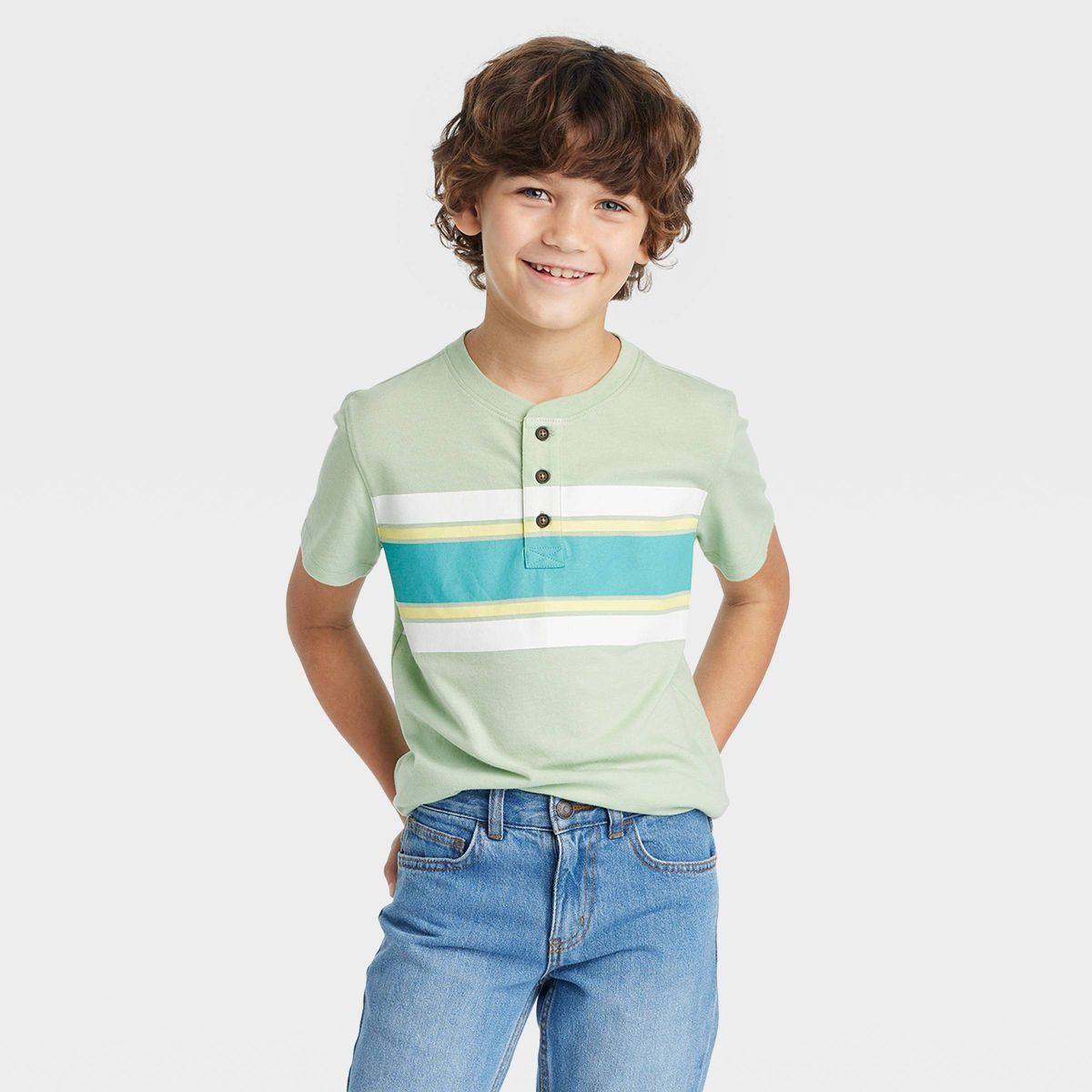 Boys' Short Sleeve Henley Chest Striped T-Shirt - Cat & Jack™ | Target